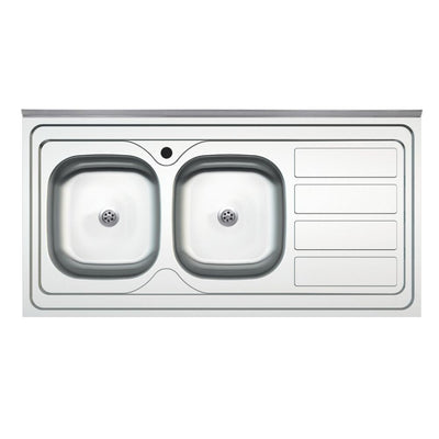 Lavello da appoggio SA46 due vasche con gocciolatoio destro 120x60cm. inox