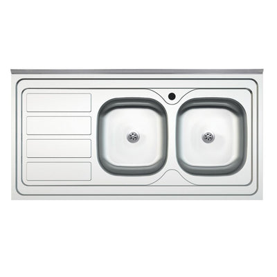 Lavello da appoggio SA46 due vasche con gocciolatoio sinistro 120x60cm. inox