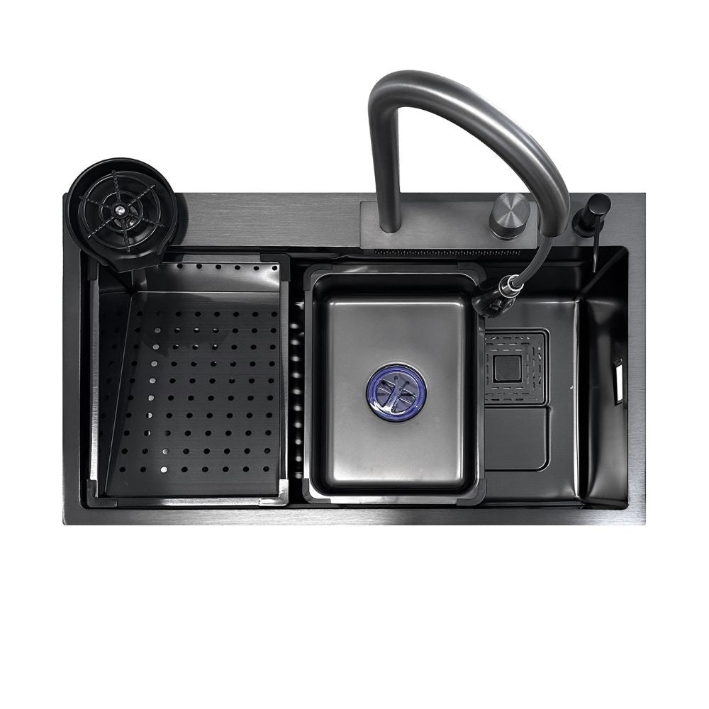 Lavello incasso SA3541 una vasca 75x45 cm. completo di accessori trattamento PVD acciaio nero