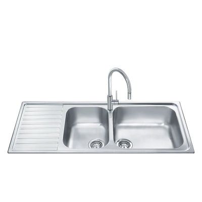Lavello Smeg LGM116S inox 2 vasche con gocciolatoio sinistro microantigraffio 116x50 cm