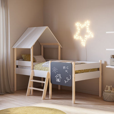 Letto a castello singolo Mint in legno massiccio con lavagnetta colore bianco