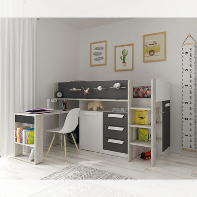 Letto a soppalco 6020 bianco antracite con scrivania estraibile reversibile