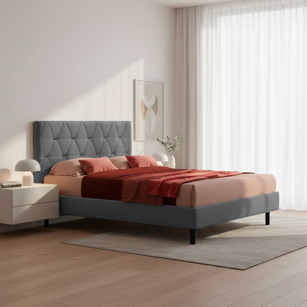 Letto Cody matrimoniale contenitore con testiera trapuntata colore grigio
