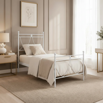 Letto in ferro singolo Melissa con decori floreali in bianco opaco