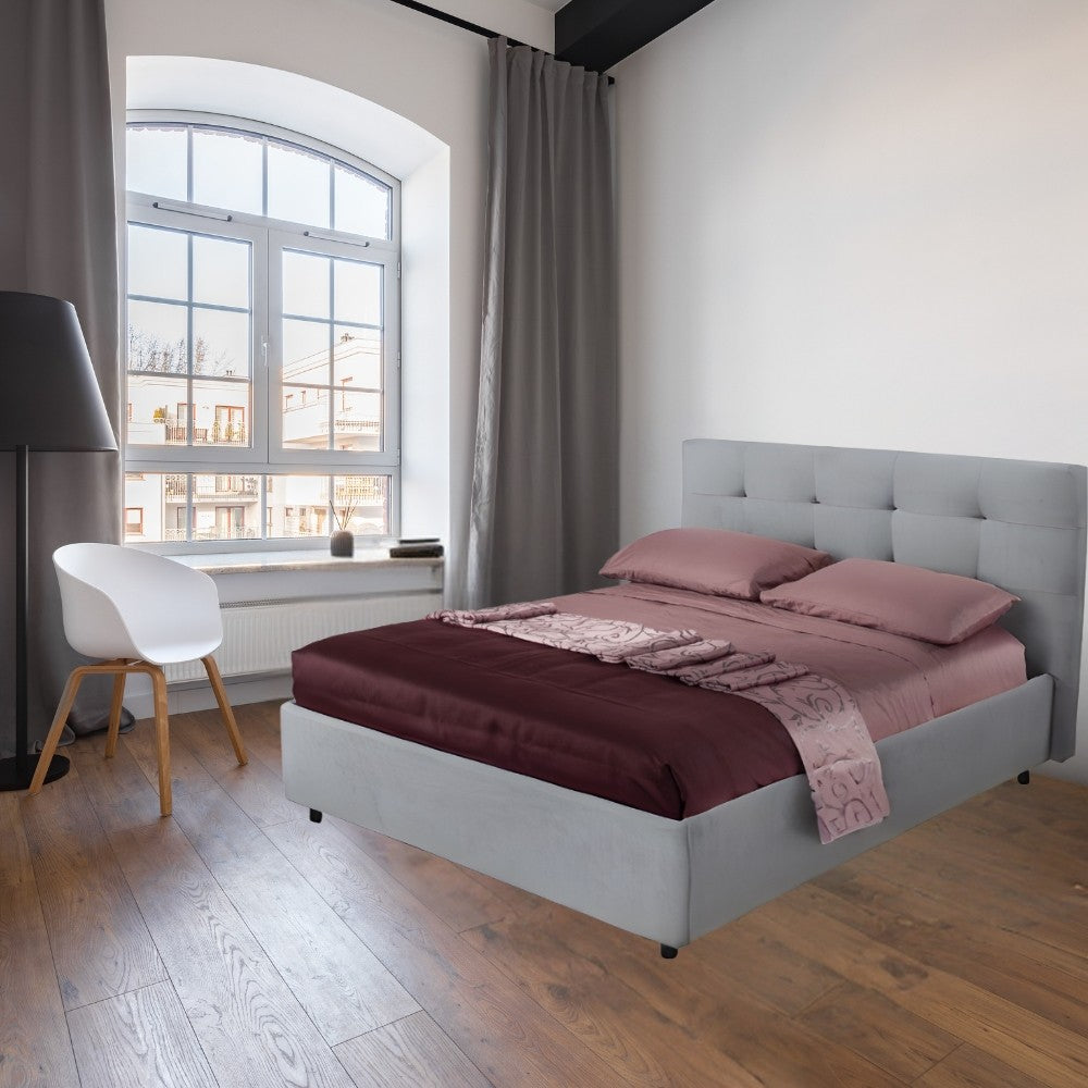 Letto matrimoniale Ascoli contenitore in tessuto grigio chiaro