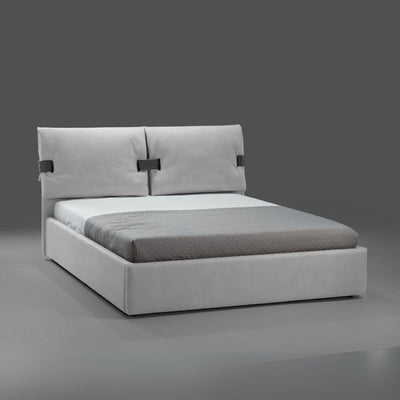 Letto matrimoniale contenitore Grenoble in tessuto Barrel 80 grigio ghiaccio con particolari Barrel 97 antracite