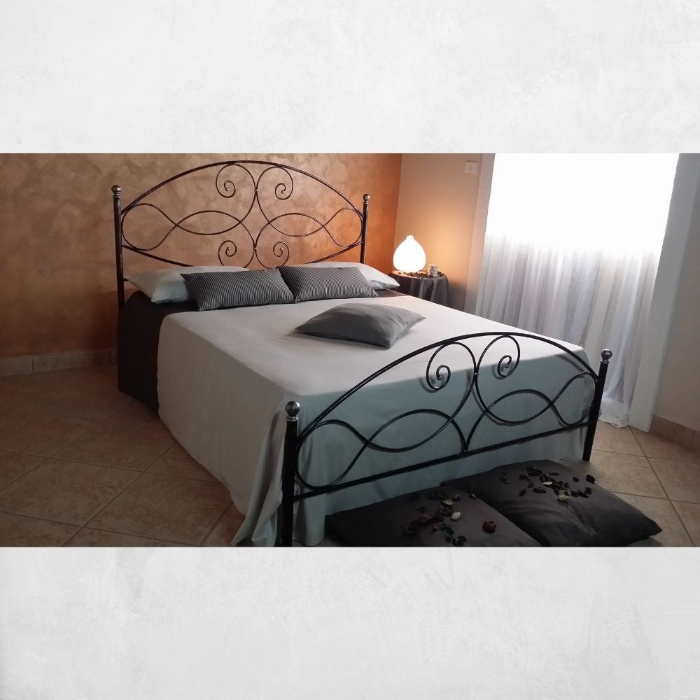 Letto matrimoniale Narciso ferro battuto nero argento
