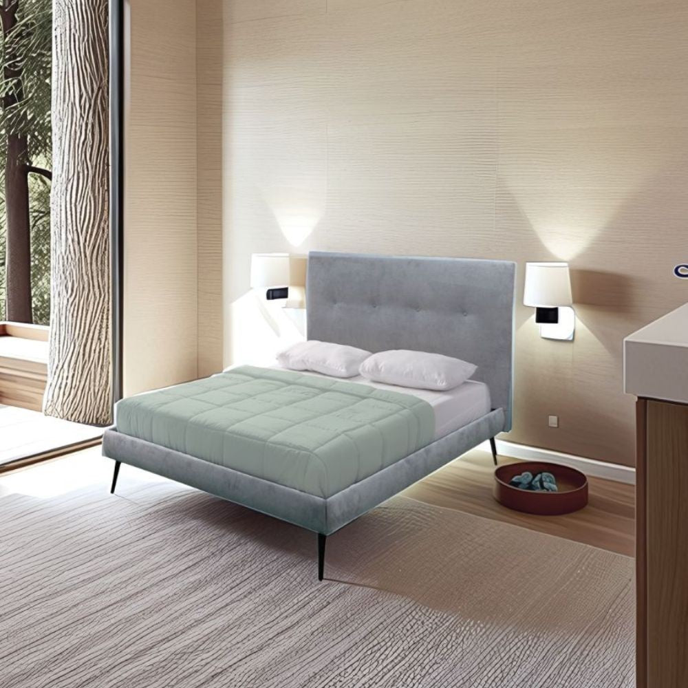 Letto una piazza e mezza Stiletto con rete fissa in tessuto grigio chiaro