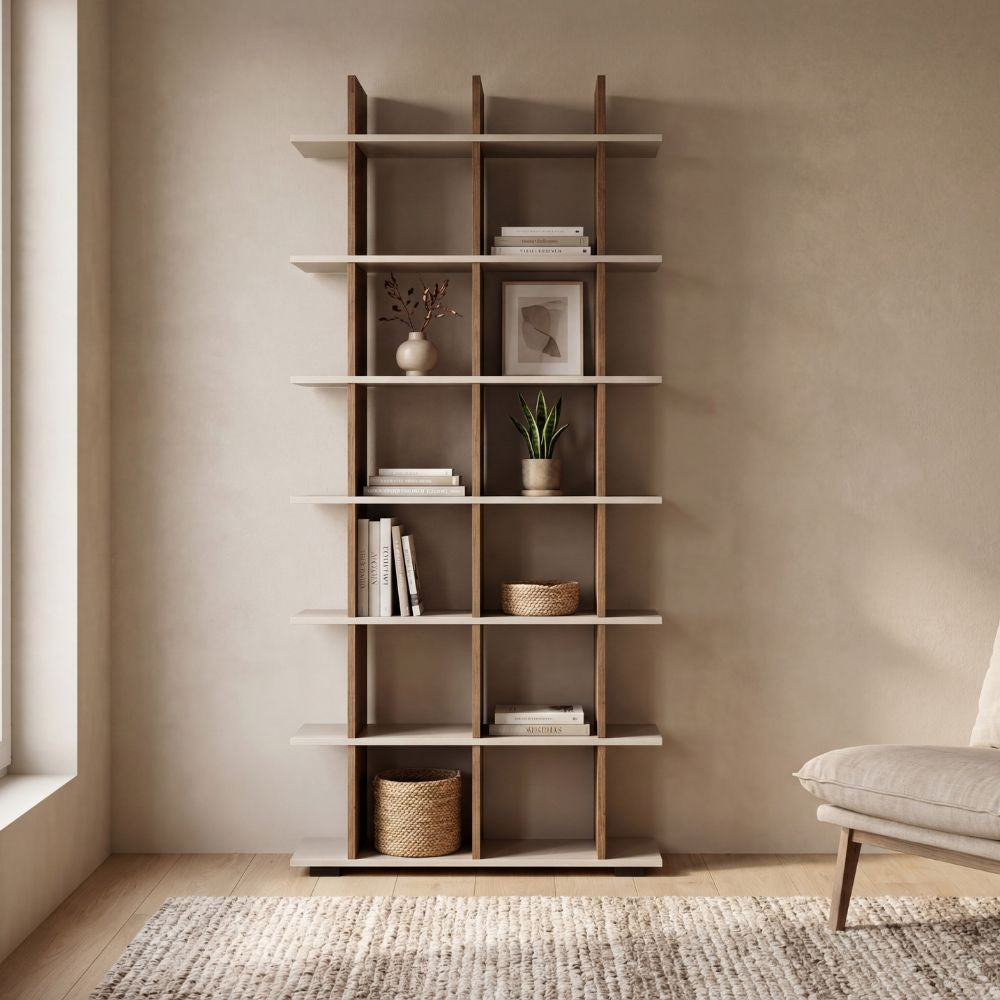 Libreria a giorno Navas20A con 3 nicchie in colore artisan oak e cashmere