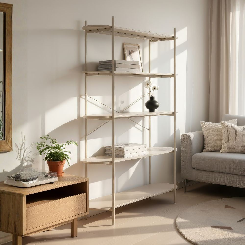 Libreria Hanoi20B con 5 ripiani e struttura in metallo beige