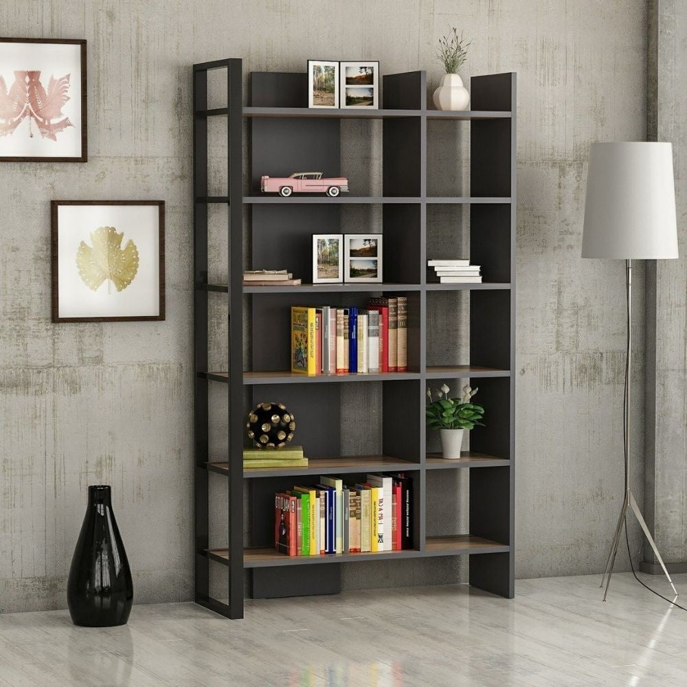 Libreria Leno colore antracite ripiani noce 94x160