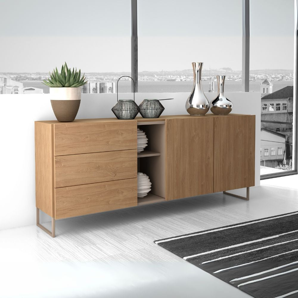 Parete attrezzata 8068 con 3 ante a ribalta e ripiano colore antracite e rovere