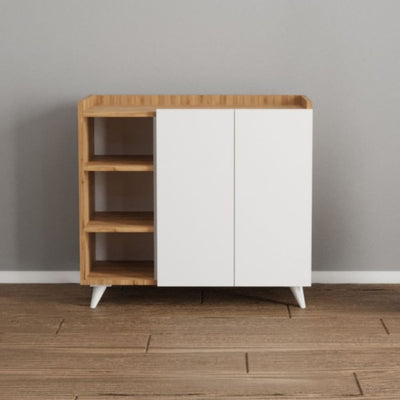 Madia Alary con vani a giorno rovere e ante bianche 90x35x82 cm.