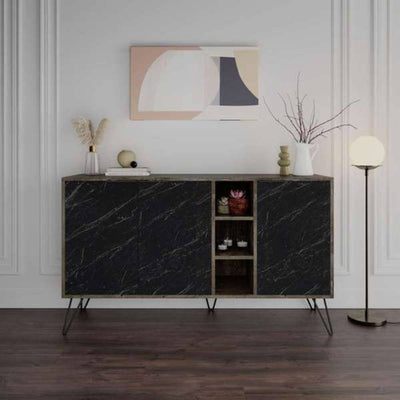 Madia Clara Bendir dark coffe 3 ante effetto marmo nero 142x35,6x83h