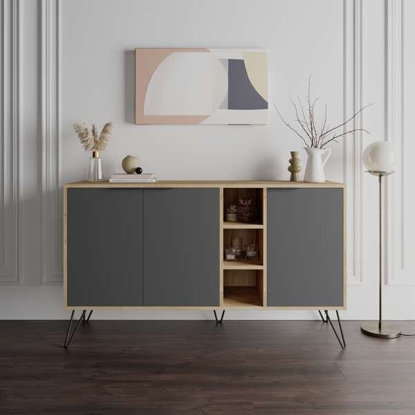 Madia Clara rovere oak 3 ante antracite 142x35,6x83h