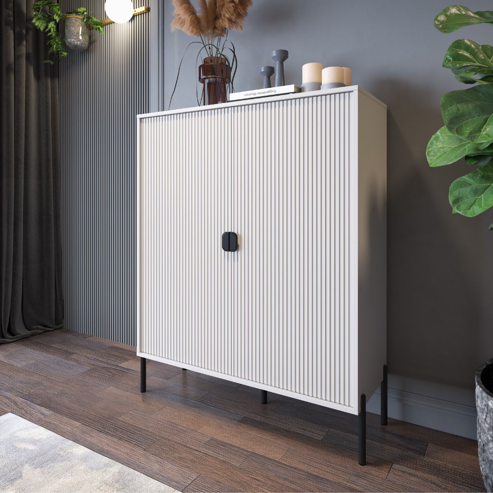 Madia cubotto Lotus 2 ante cashmere effetto cannettato con maniglie e piedi neri