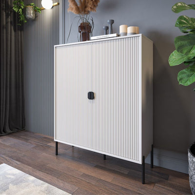 Madia cubotto Lotus 2 ante cashmere effetto cannettato con maniglie e piedi neri