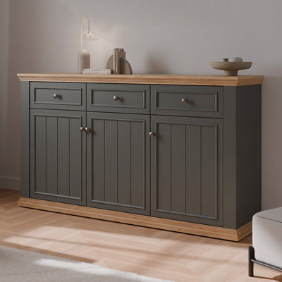 Madia Essenza con 3 cassetti e 3 ante in stile classico colore grigio scuro e rovere