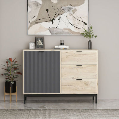 Madia Esta 120 cm. con anta antracite effetto cannettato e 3 cassetti rovere sonoma