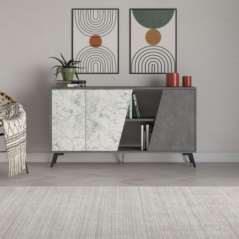 Madia Fiona 150 cm. con 2 ante carrara effetto marmo bianco e 1 anta retro grey
