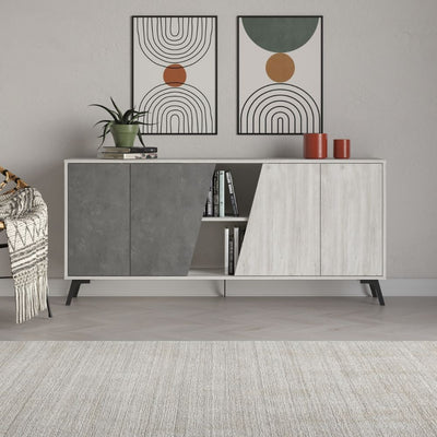 Madia Fiona 180 cm. con 2 ante bianco vintage e due ante retro grey