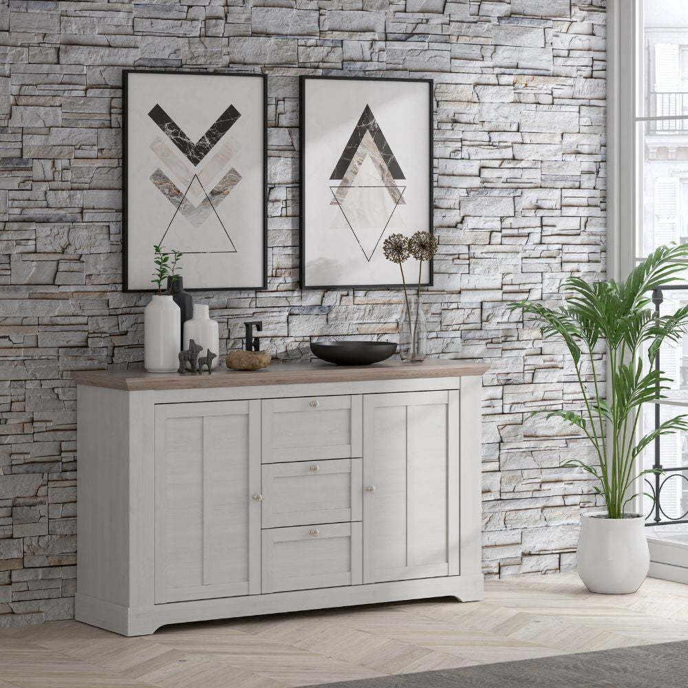 Madia Forma con 3 cassetti e 2 ante colore rovere neve e piano olmo scuro