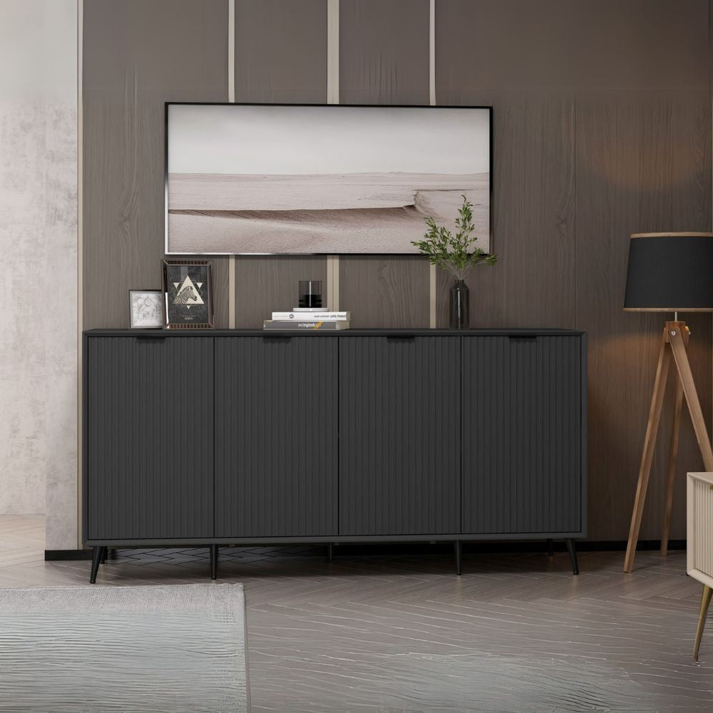 Madia Kale 4 ante a filo effetto cannettato nero con maniglie e piedini neri