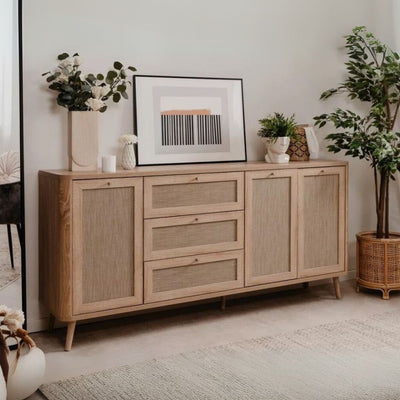 Madia KUTA51A rovere sonoma 3 cassetti e 3 ante effetto rafia