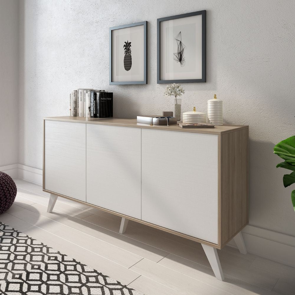 Vetrina Landwood51 con 2 ante in vetro e 2 cassetti colore bianco