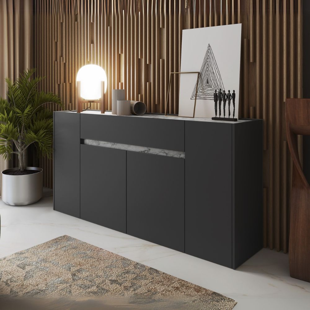 Madia Nordik 4 ante e 1 cassetto in colore antracite e marmo bianco