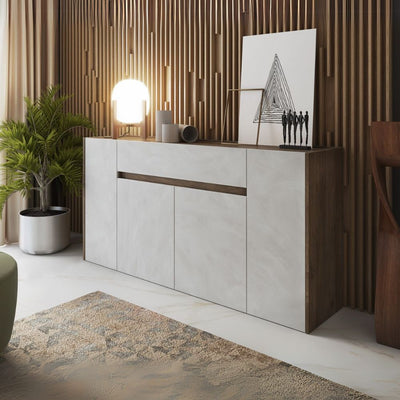 Madia Nordik 4 ante e 1 cassetto in colore noce eastwood e bianco spatolato