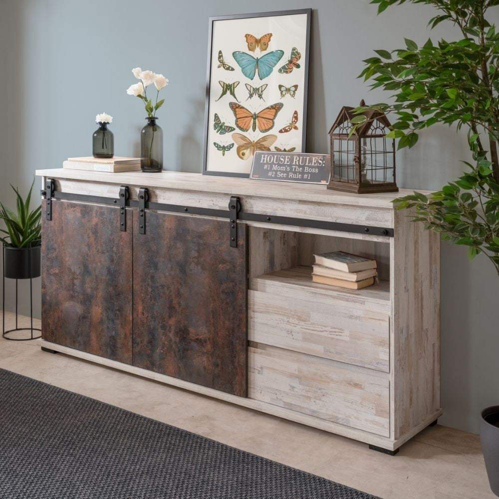 Madia Sevilla 51A pino sbiancato 2 ante scorrevoli e cassetti