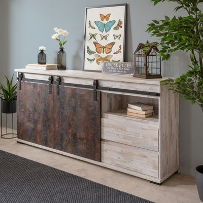 Madia Sevilla 51A pino sbiancato 2 ante scorrevoli e cassetti