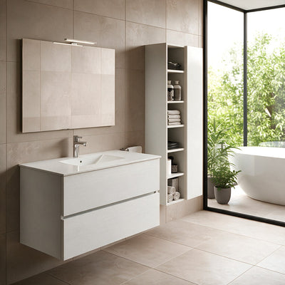 Mobile bagno con lavabo e specchio da 100 bianco frassinato