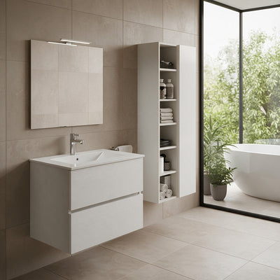 Mobile bagno con lavabo e specchio da 80 bianco frassinato