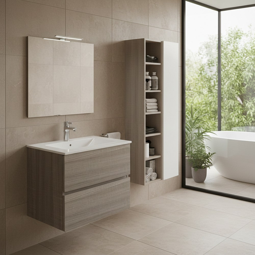 Mobile bagno con lavabo e specchio da 80 olmo