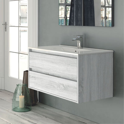 Mobile bagno sospeso Bolton con 2 cassetti 80x45x48 cm colore rovere grigio ghiaccio