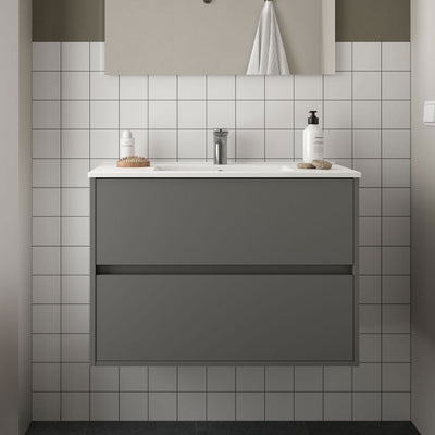 Mobile bagno sospeso Claros80 grigio opaco con lavabo 2 cassetti 80x45x56h