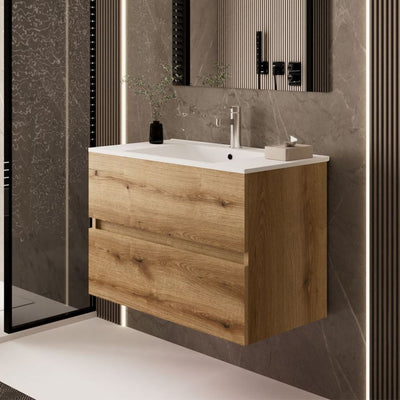 Mobile bagno sospeso Sevilla con 2 cassetti 80x44.6x52 cm colore rovere quercia