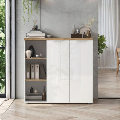 Scarpiera Brex bassa con 2 ante e 5 ripiani colore ghisa e pietra