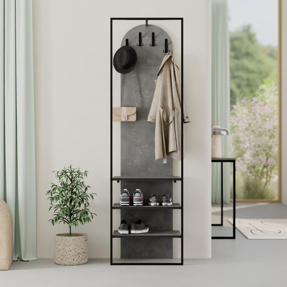 Mobile ingresso Archy con 4 ganci appendi abiti e scarpiera in colore retro grey