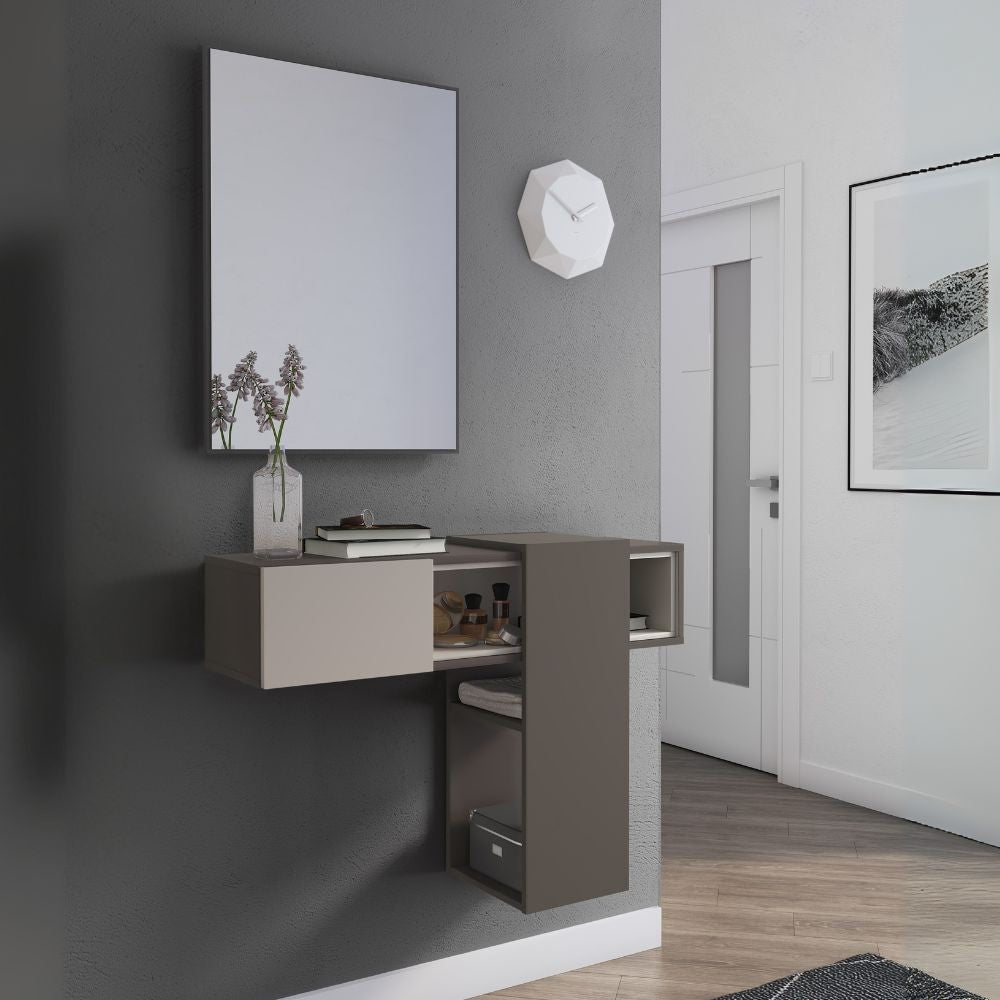 Mobile ingresso sospeso Mog con specchio colore cobalto grey e cashmere