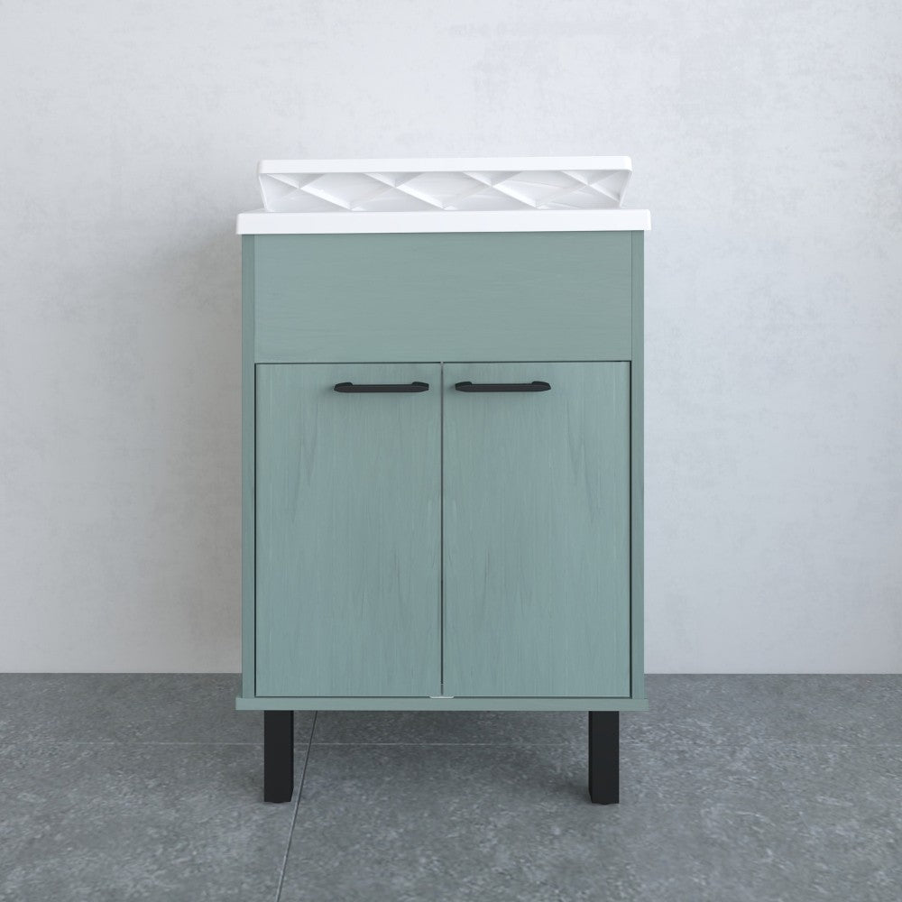 Mobile lavatoio 9042KV 2 ante battenti 60x50x85 cm. con asse di lavaggio colore verde scuro