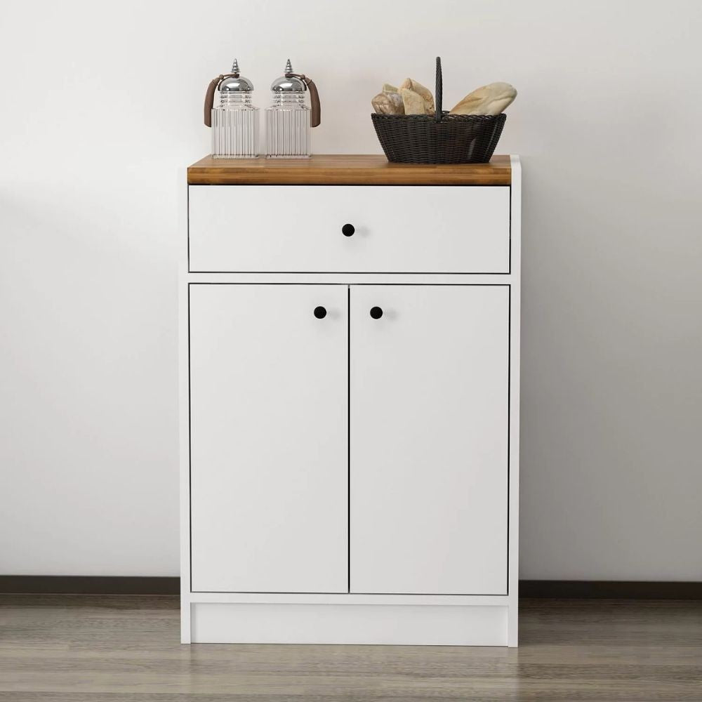 Mobile multiuso Viola con 2 ante e 1 cassetto colore bianco con top rovere scuro