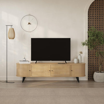 Mobile porta tv Gentle con 2 ante battenti e 2 ante scorrevoli con listelli verticali colore rovere