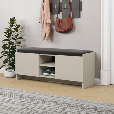 Panca scarpiera con cuscino Zulla cashmere con 2 ante e nicchia a giorno