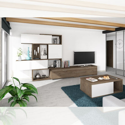 Parete attrezzata 8025 reversibile struttura noce e frontali bianchi