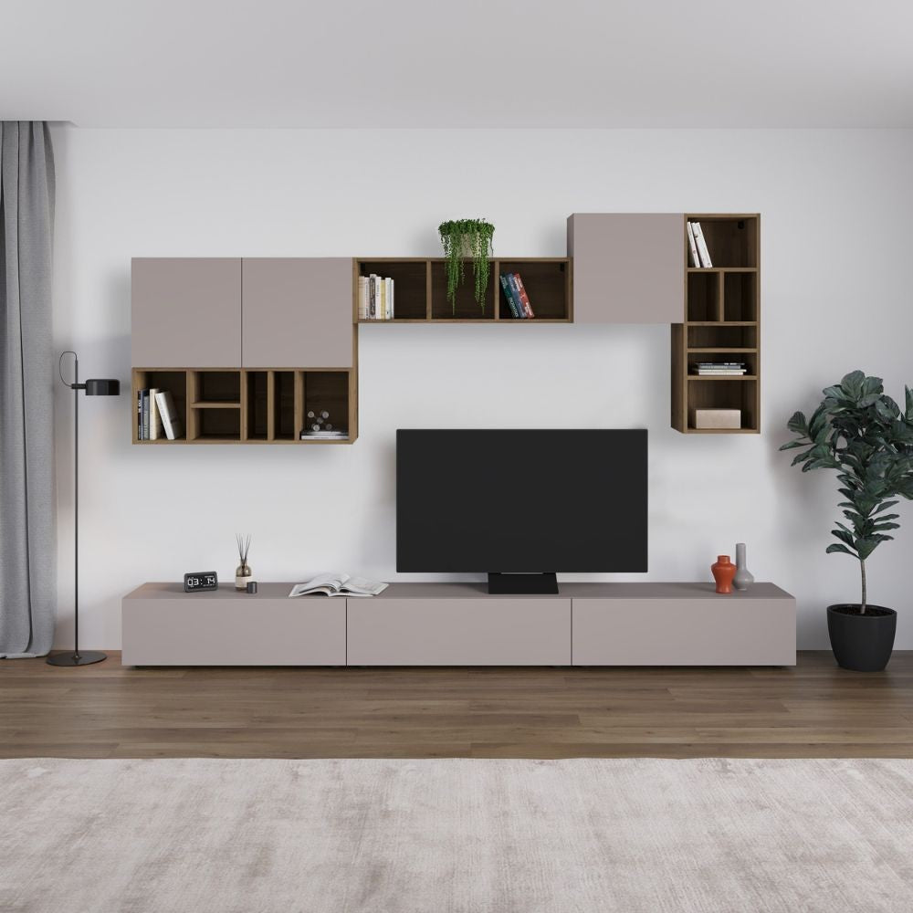 Parete attrezzata Big colore tortora e hitit noce H 192x32.50x300 cm