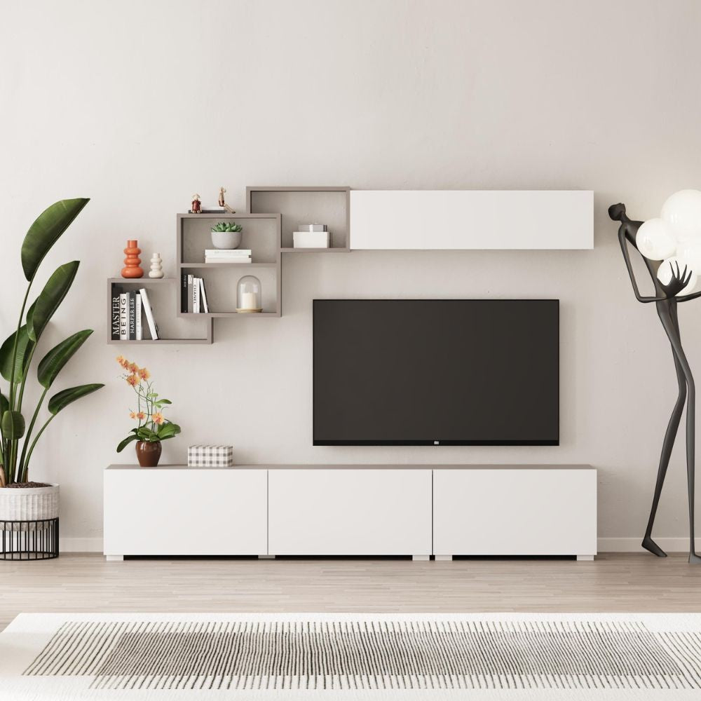 Parete attrezzata Free con nicchie a giorno colore mocha e bianco