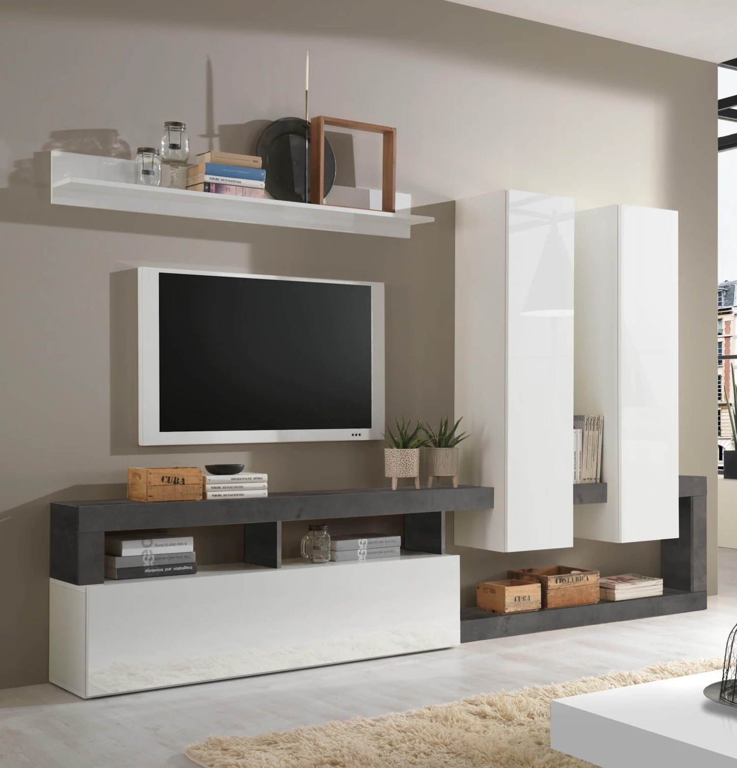 Parete attrezzata Mogol bianco lucido ossido